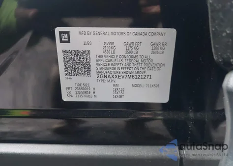 2021 Chevrolet Equinox Awd Premier z USA, uszkodzony, nr VIN 2GNAXXEV7M6121271